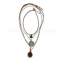 Синтетическая бирюза макраме мешочек и сплав стекла кулон солнце 3 слой ожерелья для женщин FS-WG9A89D-01
