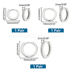 3 пара серег-колец из латуни с микропаве из кубического циркония в 3 стилях&nbsp;EJEW-PH0001-29A