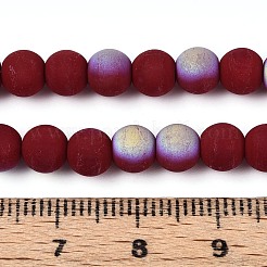 曇った不透明なガラスビーズの連売り  ラウンド  半分メッキ  ABカラーメッキ  暗赤色  6~6.5mm  穴：0.9mm  約67~70個/連  14.57~15.16インチ（37~37.5cm）&nbsp;GLAA-T032-P6mm-MBB05
