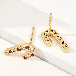 Boucles d'oreilles à tige en laiton plaqué oxyde de zirconium pour rack de Noël&nbsp;EJEW-K245-55C-G