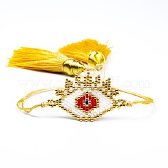 Браслет из стеклянных бусин с двойной кисточкой BJEW-A121-18B