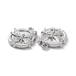 合金クリスタルラインストーンペンダント  バタフライチャーム付きフラットラウンド  プラチナ  17.5x15x3mm  穴：1.6mm&nbsp;FIND-A023-11P