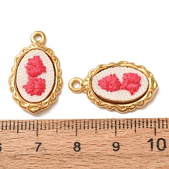 304ステンレススチールと布刺繍のペンダント  花のチャームが付いた波型の楕円形  イオンプレーティング（ip）  長持ちメッキ  18KGP本金メッキ  サクランボ色  23x14x3mm  穴：1.7mm&nbsp;FB-CBAFBAF-10G-01