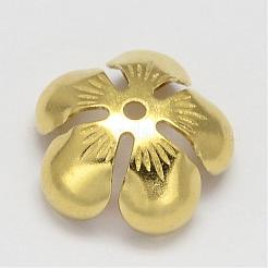 真鍮製のキャップ  花  5花びら  カドミウムフリー＆ニッケルフリー＆鉛フリー  生（メッキなし）  14x6mm  穴：2mm&nbsp;KK-F0323-13C-NR