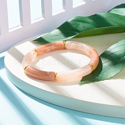 ツートンアクリルカーブチューブビーズストレッチブレスレット  女性のための分厚いブレスレット  砂茶色  内径：2-1/8インチ（5.5cm）&nbsp;BJEW-JB07971-04