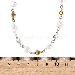 Collares con cuentas de perlas de concha y cadenas de eslabones en forma de corazón de acero inoxidable 304.&nbsp;NJEW-JN06363