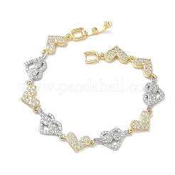 Bracelets à maillons en forme de cœur sertis de micro-pavés de zirconiums cubiques transparents pour femmes&nbsp;BJEW-C156-08A-GP