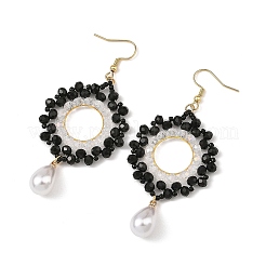 Cuentas de vidrio de bronce colgante aretes&nbsp;EJEW-MZ00764-02