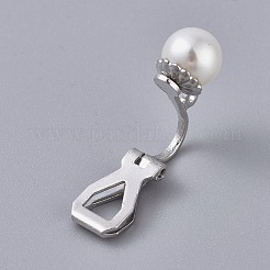 真鍮製クリップ式イヤリングパーツ  アクリルイミテーションパールとループ付き  プラチナ  18x6.5x9.5mm&nbsp;KK-WH0033-63P