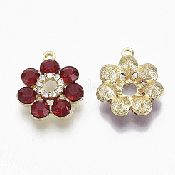 黄金は、合金チャームメッキ  ガラスラインストーン付き  花  ファイヤーブリック  19x16x5mm  穴：1.2~1.5mm&nbsp;X-PALLOY-N154-02C