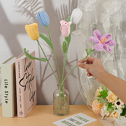 5шт. 5-х цветная шерстяная пряжа искусственный цветок тюльпана&nbsp;AJEW-FG0004-63