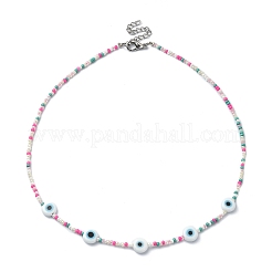 Колье лэмпворк сглаза и стеклянного бисера NJEW-JN04376