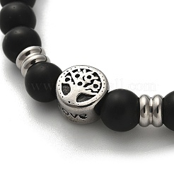 Синтетические черные камни круглые бусины эластичные браслеты&nbsp;BJEW-F479-01P