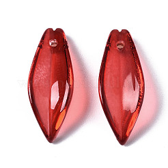 透明スプレー塗装ガラスペンダント  葉  レッド  21.5x8x5mm  穴：1.2mm&nbsp;GGLA-S054-015A-02