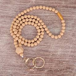 シリコンビーズIDカードネックストラップ  ネームカードホルダー  プラスチックの分離式クラスプと合金の分割キーリング付き  小麦  450mm&nbsp;NJEW-SW00025-02