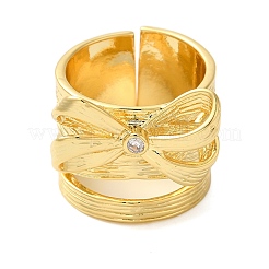 Широкие кольца для женщин с открытыми манжетами и бантом из латуни с микропаве и кубическим цирконием&nbsp;RJEW-B057-03G