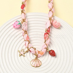 Ожерелья с подвесками в форме ракушки из морской звезды и клубники из нержавеющей стали 304 NJEW-D344-02G