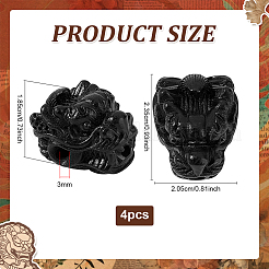 4個入りウッドビーズ  ドラゴン  ブラック  23.5x20.5x18.5mm  穴：3mm&nbsp;WOOD-PH0003-90D