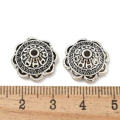 チベット風合金ビーズキャップ  カドミウムフリー＆鉛フリー  花  アンティークシルバー  14x5mm  穴：1.4mm&nbsp;TIBE-P003-81A-AS