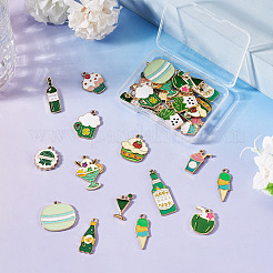 34個 17スタイル 食品テーマ 合金エナメルペンダント  カドミウムフリー＆鉛フリー  ゴールドカラー  混合図形  ミックスカラー  16~37x8~24x1~2.5mm  穴：1~2mm  2個/スタイル&nbsp;ENAM-TA0003-65