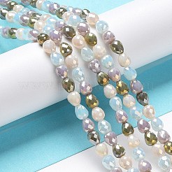 電気メッキガラスビーズ連売り  多面カットティアドロップ  虹メッキ  淡いターコイズ  4.5~5x4mm  穴：0.8mm  約100個/連  18.31~18.70''（46.5~47.5センチメートル）&nbsp;GLAA-B013-01E