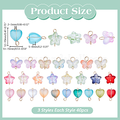 120 шт. 3 стиля градиентных цветов краска для выпечки прозрачное стекло звезда & сердце & бабочка соединительные подвески&nbsp;PALLOY-AR00029