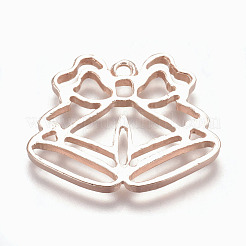 ラックメッキ合金空枠ペンダント  UVレジンDIY用  エポキシ樹脂  プレスジュエリー  鉛フリーとニッケルフリー  クリスマス鐘  ローズゴールド  29x34.5x2.5mm  穴：2mm&nbsp;PALLOY-Q351-18RG-FF