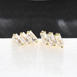 Тройные прямоугольные серьги-гвоздики из прозрачного кубического циркония EJEW-L234-083G