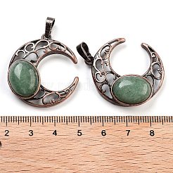 天然石グリーンアベンチュリンペンダント  赤銅めっき真鍮のパーツ  ムーン  34x30x9~9.5mm  穴：5x8mm&nbsp;G-L602-01R-19