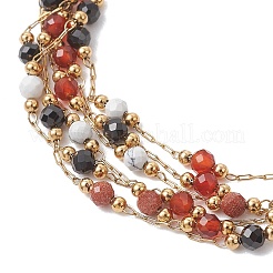 Браслеты-цепочки из многорядной нержавеющей стали 304 с драгоценными камнями для женщин&nbsp;BJEW-JB12985