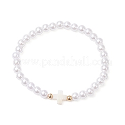 3 шт. 3 стиля АБС-пластиковые искусственные жемчужные бусины и ракушечные бусины эластичные браслеты для женщин&nbsp;BJEW-JB11796