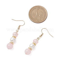 Круглые серьги с подвесками из натурального розового кварца&nbsp;EJEW-JE06778-02