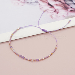 Bracelets bohèmes à facettes en améthyste naturelle et perles heishi tressées en verre pour femmes&nbsp;FE7255-6