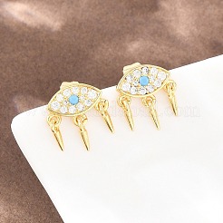 Серьги-гвоздики с подвесками из латуни с микропаве из кубических цирконий и глазом-конусом&nbsp;EJEW-A151-03G