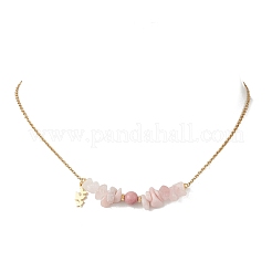 Collane con catena in acciaio inossidabile 304 con ciondolo a forma di scheggia di pietra preziosa mista naturale e perline rotonde per donna&nbsp;NJEW-JN05741