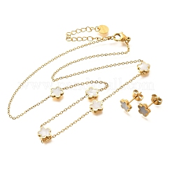 Комплект из ожерелий и серег-гвоздиков из нержавеющей стали 304 в виде цветка для женщин SJEW-C007-05G