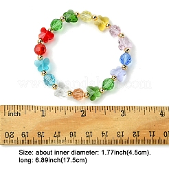 Женские эластичные браслеты из стекла и латуни с бабочками и гранеными круглыми бусинами BJEW-FS00005