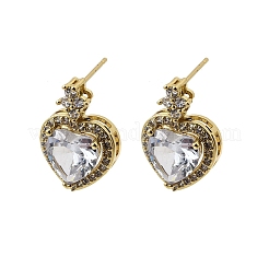 Серьги-гвоздики в форме сердца из латуни с прозрачным кубическим цирконием&nbsp;EJEW-L261-021G