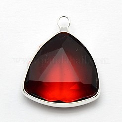 Pendentifs triangle en verre en laiton plaqué couleur argent&nbsp;GLAA-J012-S