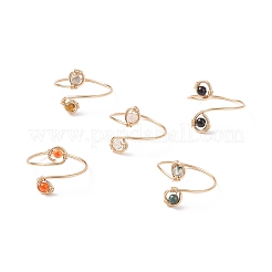 Круглое плетеное открытое кольцо-манжета с натуральным драгоценным камнем RJEW-JR00503