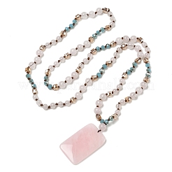 Colliers longs en perles de verre avec pendentif rectangulaire en quartz rose naturel&nbsp;GG-CBAE048-02B