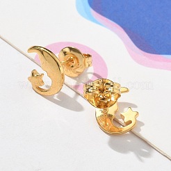 女性用304ステンレススチールスタッドピアス  18KGP本金メッキ  ムーン  10x8mm&nbsp;STAS-Z117-17G-03
