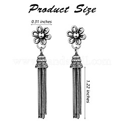 925 スターリングシルバーの花とタッセル ダングル スタッド ピアス 女性用  アンティークシルバー  31mm  ピン：1mm&nbsp;JE935A