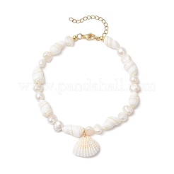 Cavigliere estive con ciondolo a conchiglia naturale da spiaggia&nbsp;AJEW-AN00685