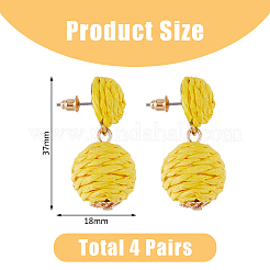 4 пара 4-х цветных круглых сережек-гвоздиков из рафии с железными штифтами для женщин&nbsp;EJEW-FI0002-27
