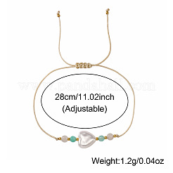 Pulseras ajustables de cuentas trenzadas con perlas sintéticas en forma de corazón para uso diario&nbsp;KQ0143