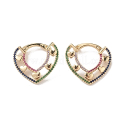 ハートキュービックジルコニアフープピアス  女性のための16KGP本金メッキ真鍮ジュエリー  カラフル  22x24.5x12mm  ピン：1.2mm&nbsp;EJEW-M216-07A