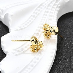 Серьги-гвоздики в форме осьминога из латуни с микропаве из кубического циркония&nbsp;EJEW-H157-02G