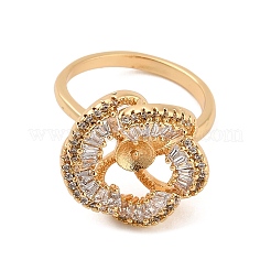 Оправа для колец с цветочным узором из латуни с микропаве из кубических цирконий KK-NH0009-05G