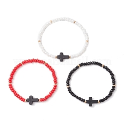 3 шт. двухцветные стеклянные бусины и синтетические бирюзовые браслеты для мужчин и женщин BJEW-MZ00223